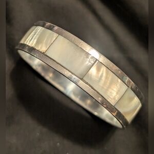 Silver and Cream Mother Of Pearl Bangle Bracelet